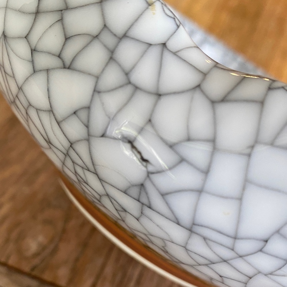 Vintage Japanese Crackle Glaze Bowl for Ikebana Arrangement or Decorative Use - Picture 14 of 14